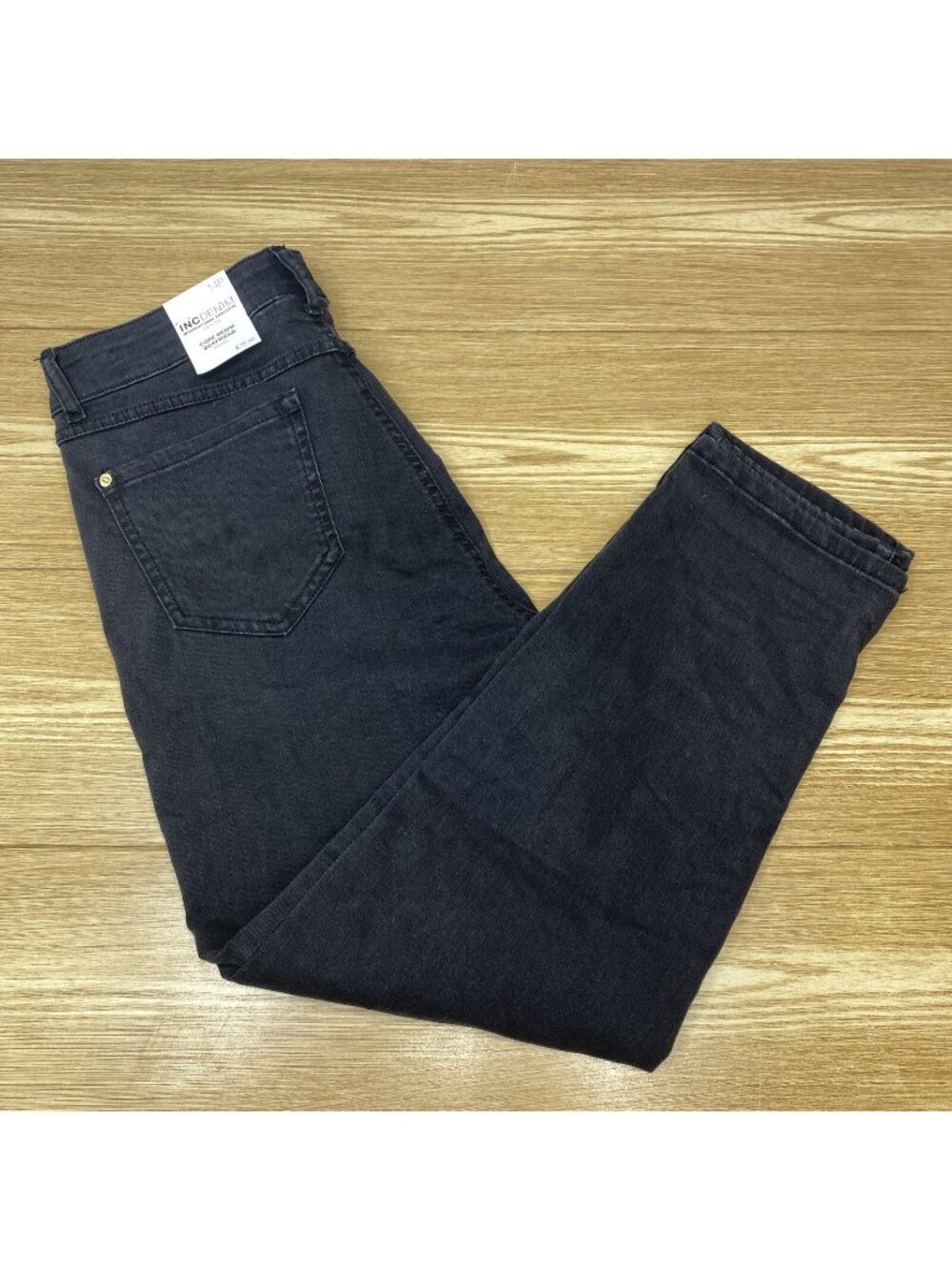 Womens INC Boyfriend Jeans Black Distressed Leopard Print Denim Pants 14P